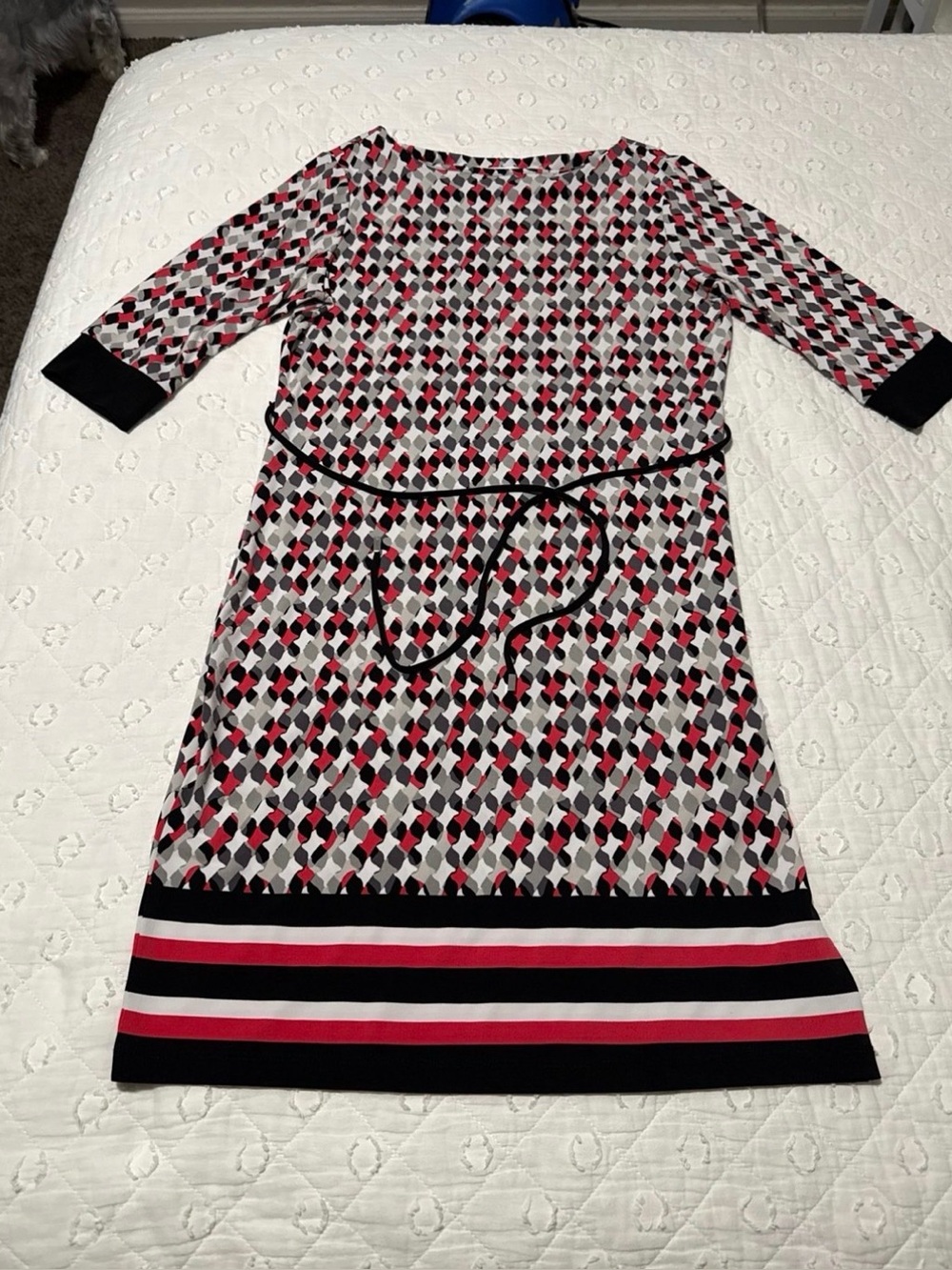 Liz Claiborne Geometric Print Midi Dress with Belt 3/4 sleeves